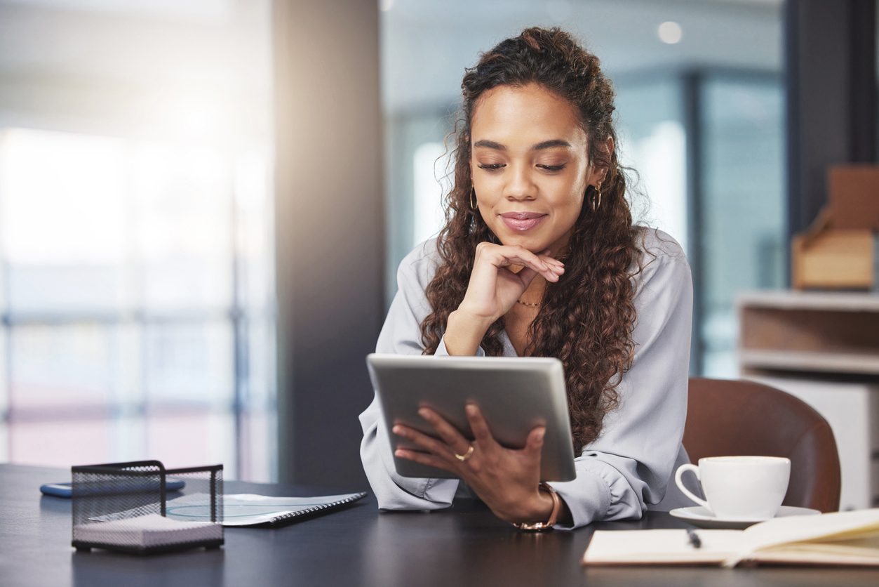 Young professional looking at work data